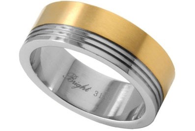 Stainless Steel Ring w/ 14K Gold IP Top Section -...