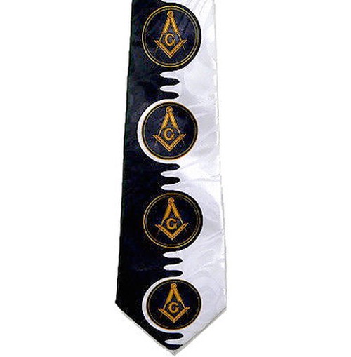 Tie for Free Mason Member - Black and White Polyes...