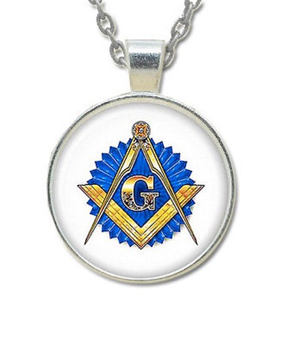 Masonic Glass Necklace Pendant with Masonic Symbol...