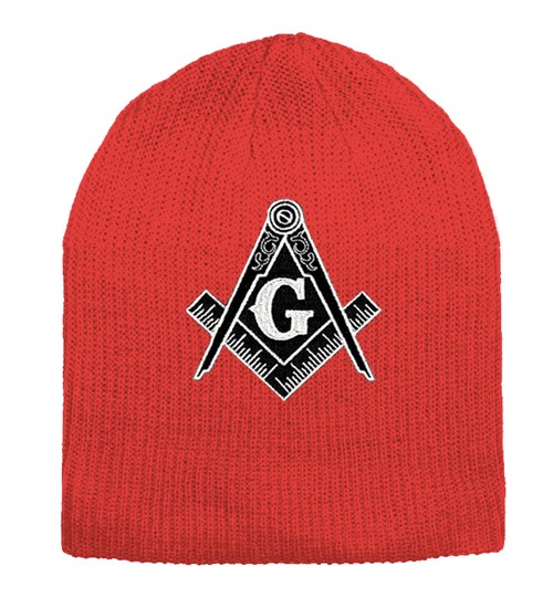 Masonic Hat Winter - Red Beanie Cap - Black and Wh...