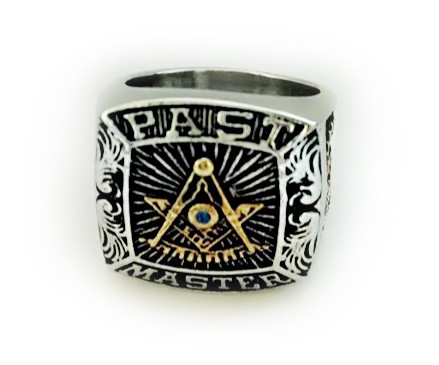 Silver Tone Past Master Freemason Ring / Masonic R...