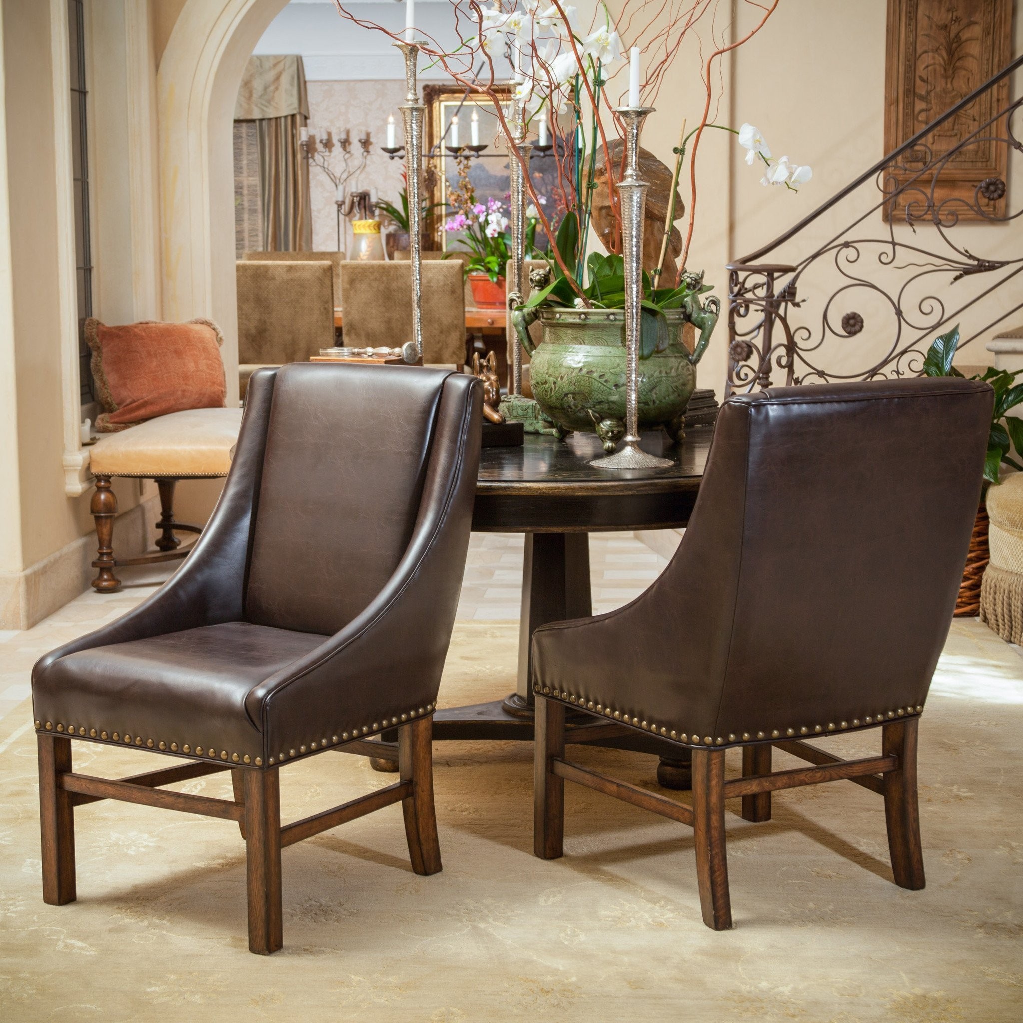 Claudia Brown Leather Dining Chairs (Set of 2)