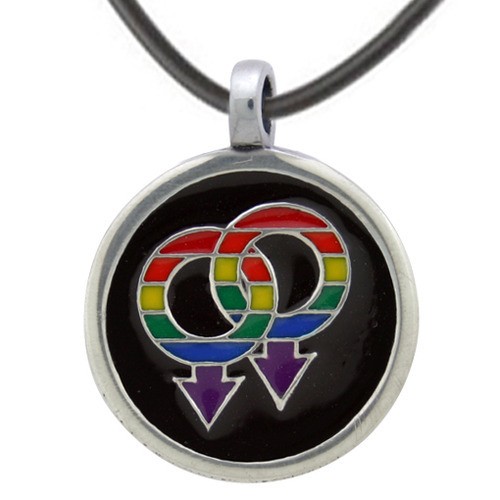 Rounded Rainbow Inset Double Male Symbols Gay Prid...