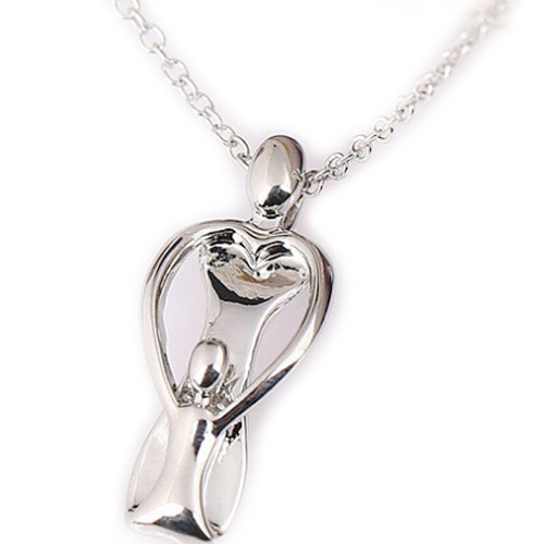 Womens Playful Mother and Child Pendant - Silver C...