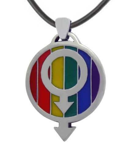 LGBT Over and Under Rainbow Gay Pride Pendant w/ D...