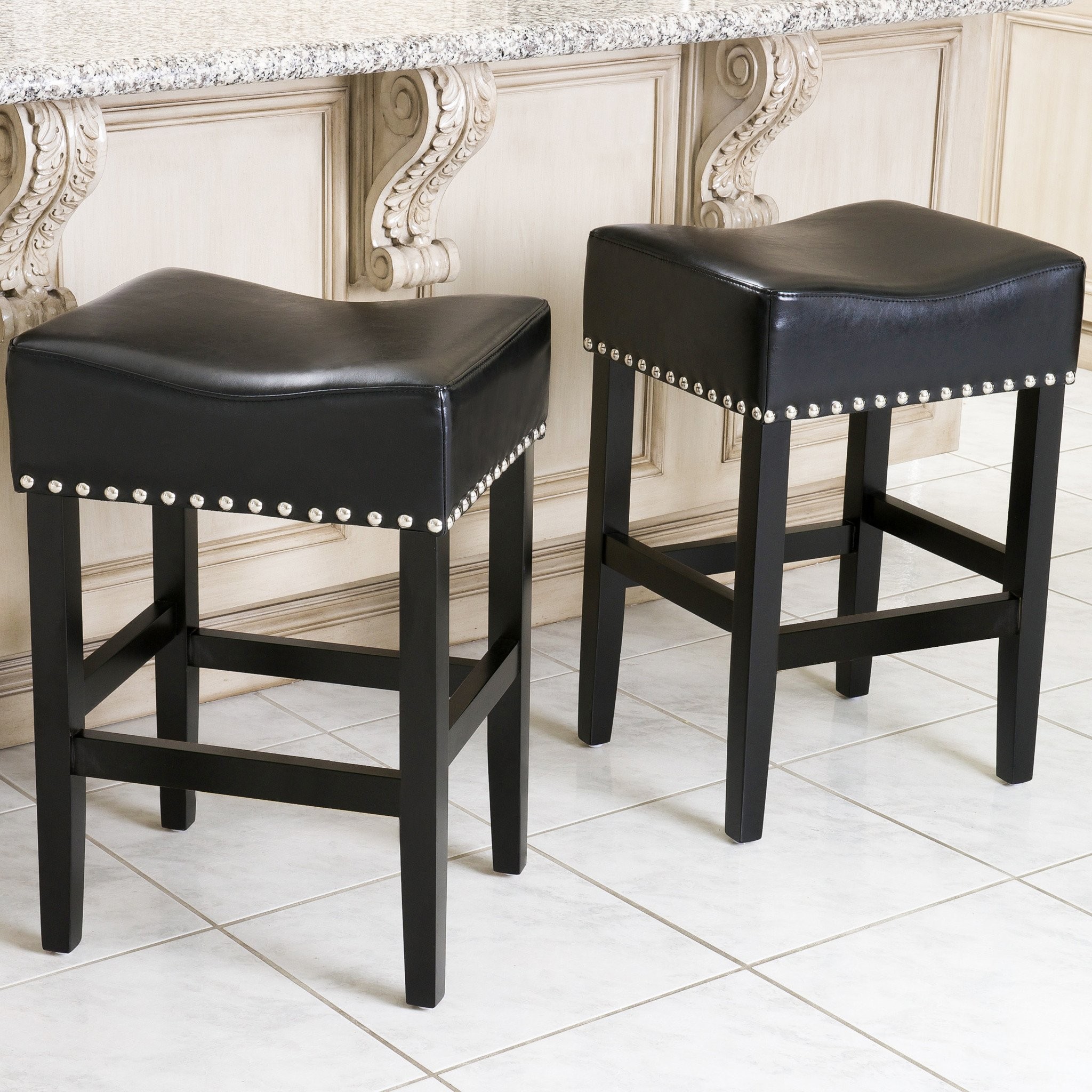Chantal Black Leather Counter Stool (Set of 2)