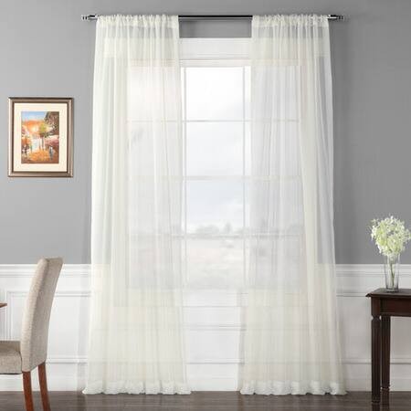 Pair (2 Panels) Solid Off White Voile Poly Sheer C...