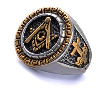 Duo Tone Gold Plated Steel Masonic Ring with Knigh...