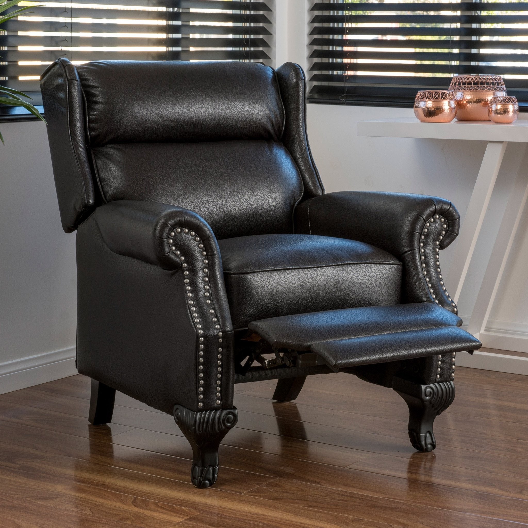 Curtis Black Leather Recliner Club Chair