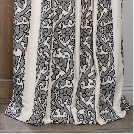 Florence Grey Embroidered Cotton Crewel Curtain