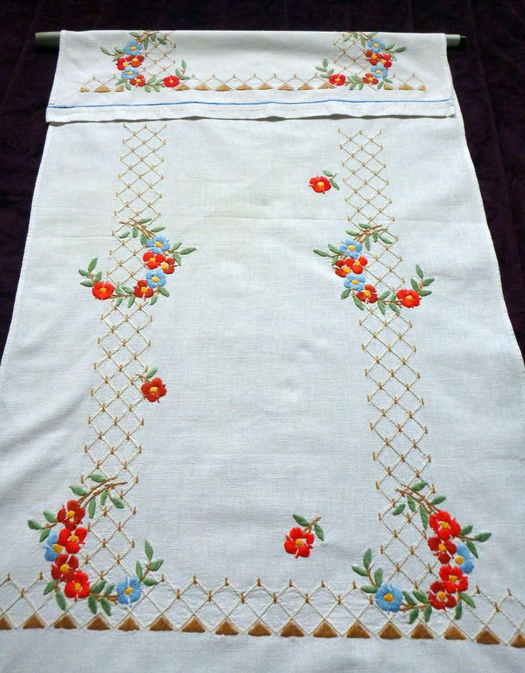 ANTIQUE vintage white linen embroidered handwoven...