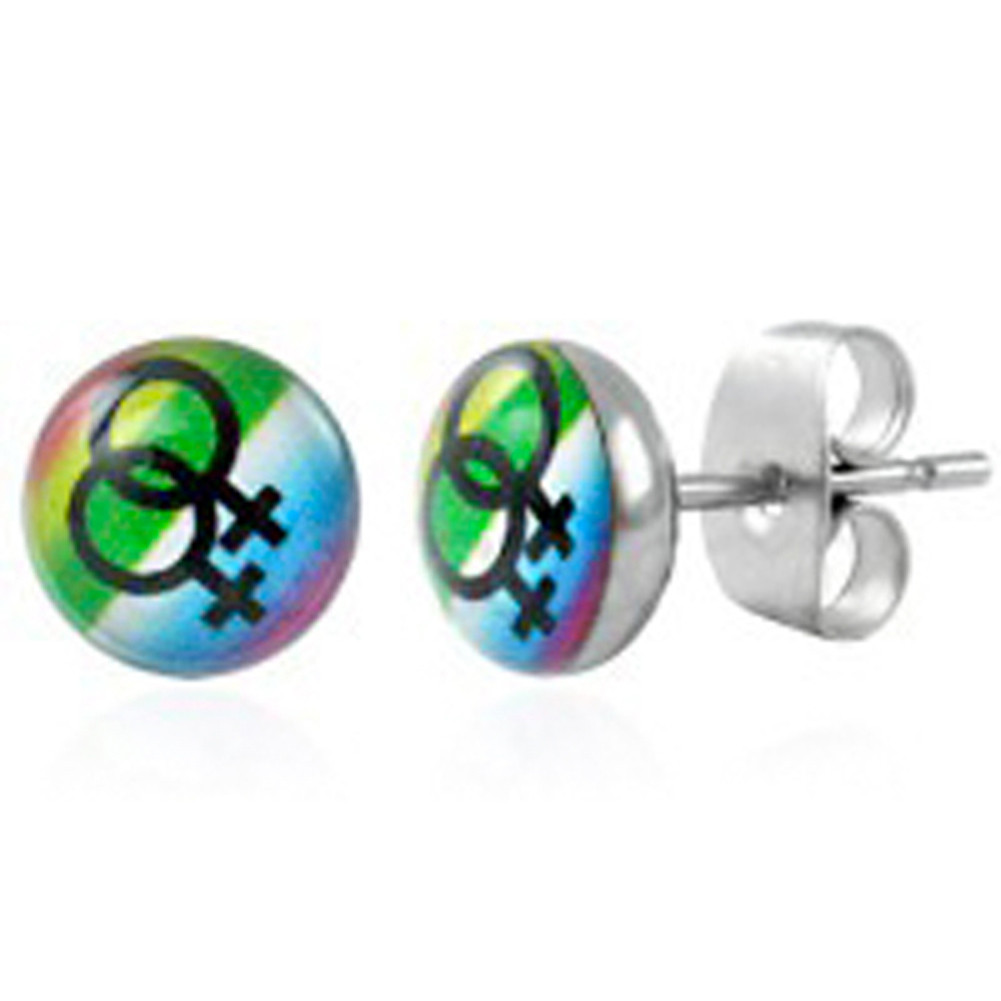 Double Female Stud Earrings (Black & Rainbow F...
