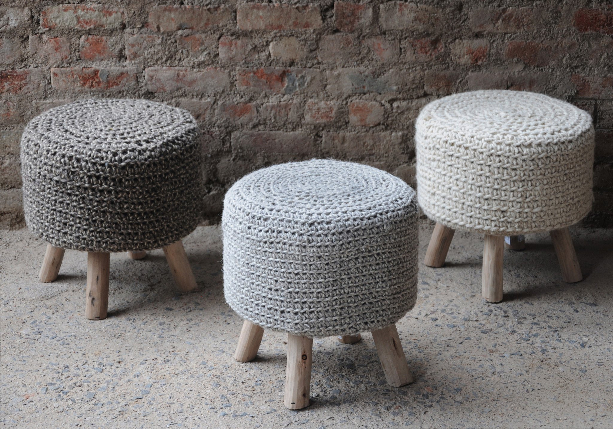 Pooneli Hand Knit Wool Fabric Artisan Poof-stool