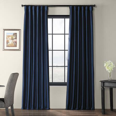 Navy Blue Faux Silk Taffeta Curtain