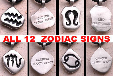 Horoscope Zodiac Birth Pendant w/ Black PVC Rope C...