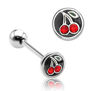 Lesbian Double Cherry Red Gems on Black - Tongue R...