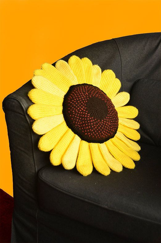 Sunflower Pillow Crochet Pattern, Flower Pillow Cr...