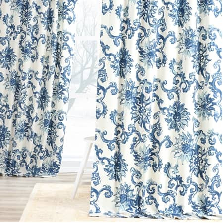 Indonesian Blue Printed Cotton Twill Curtain