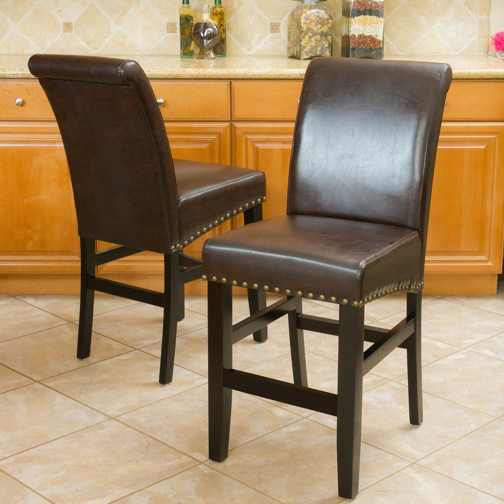 Clifton Brown Leather Counter Stool (Set of 2)