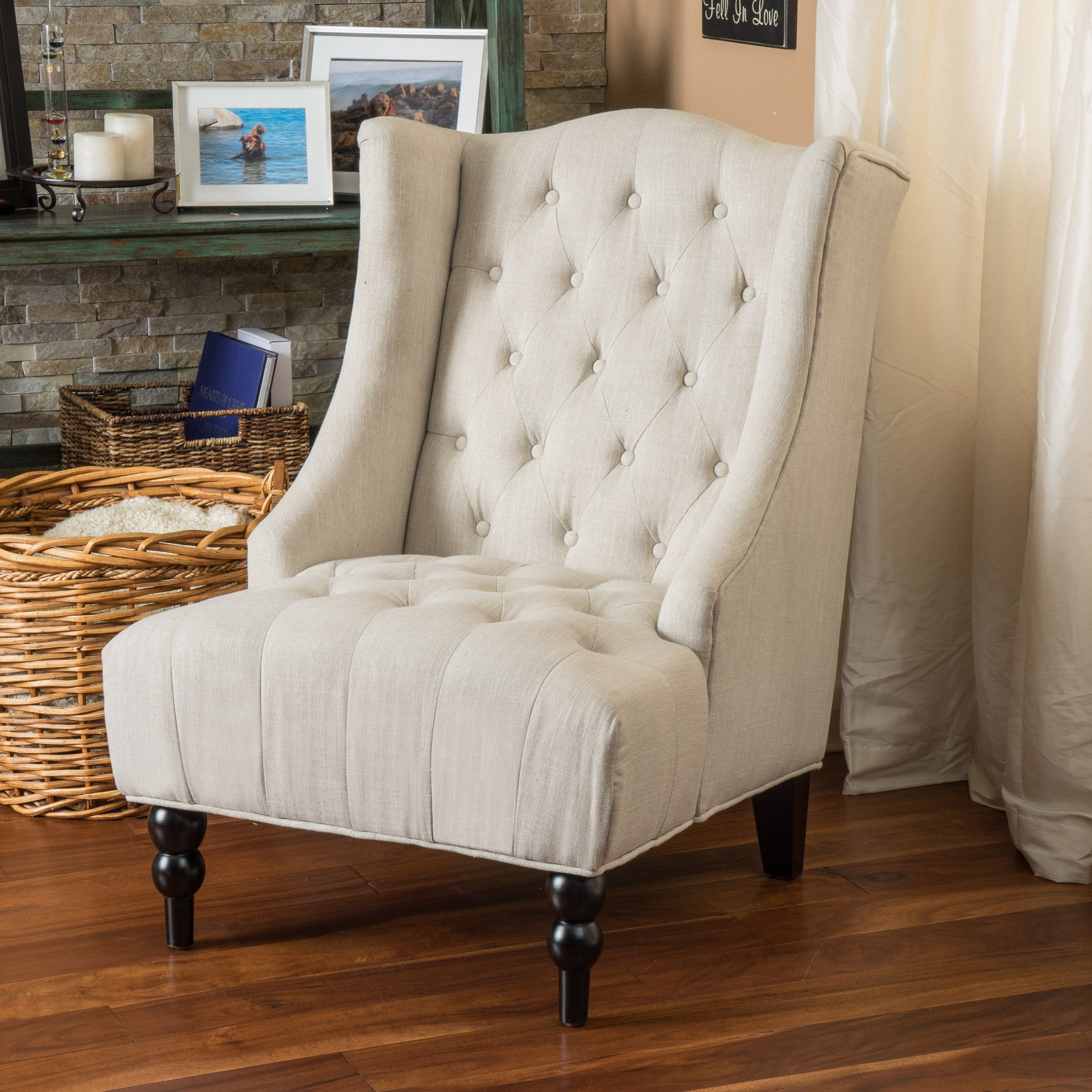 Clarice Tall Wingback Silver Tufted Fabric Accent...