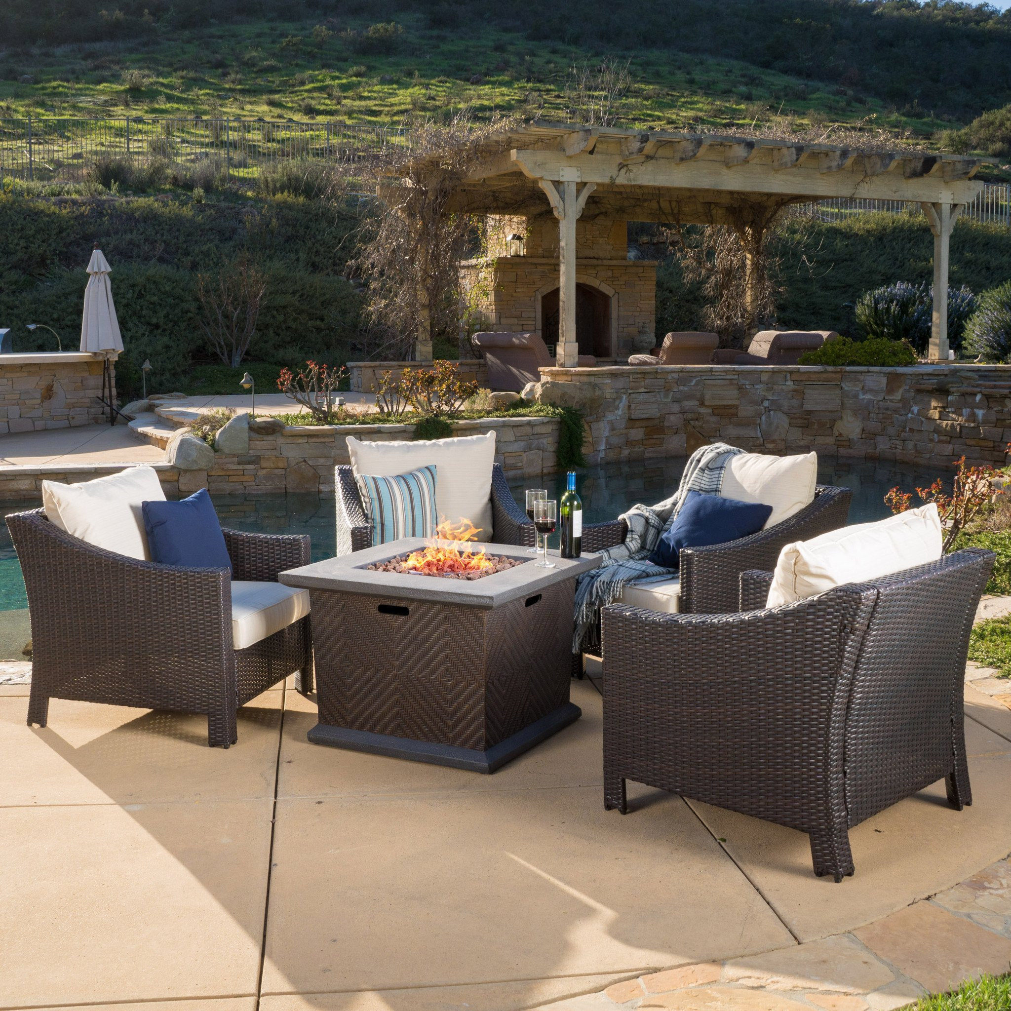 Anjali Outdoor 4-piece Wicker Club Chair Set with...