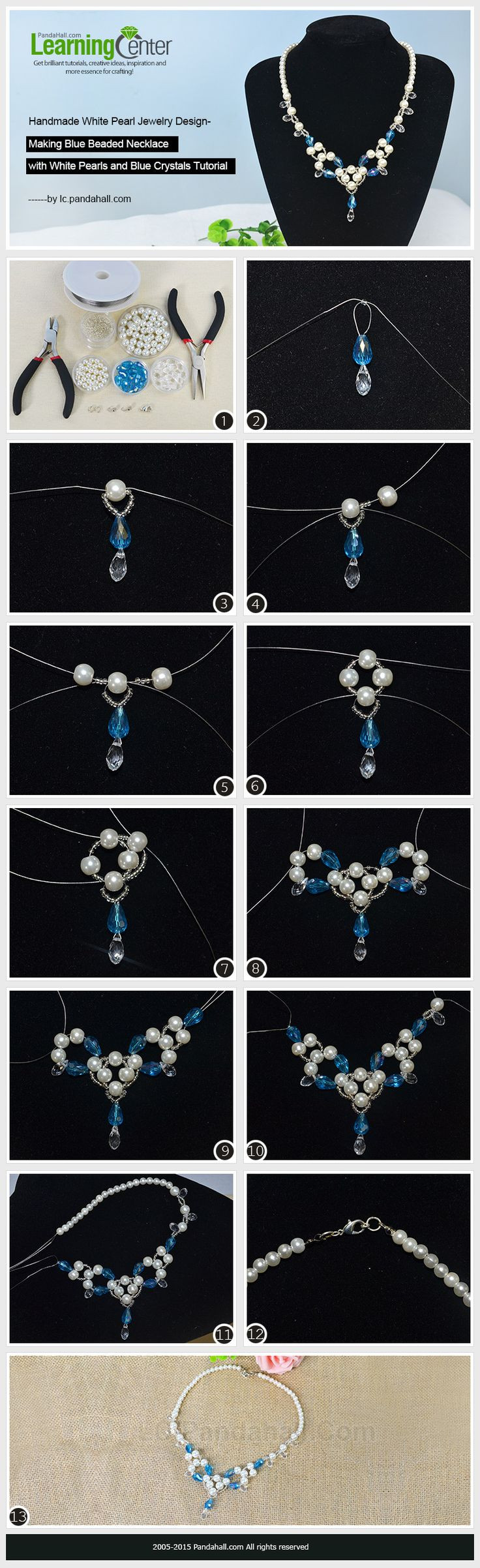 Handmade White Pearl Jewelry Design-Making Blue Be...
