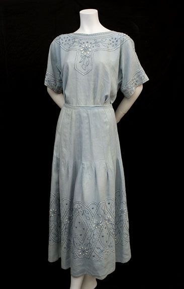 Hand-embroidered linen blouse & skirt, c.1915 $850...