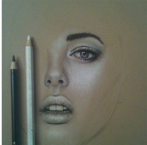 white and black pencil on skin toned paper - brill...