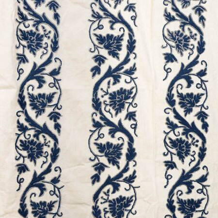 Florence Blue Embroidered Cotton Crewel Fabric