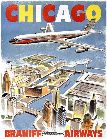 Chicago Airline Vintage Travel Poster
