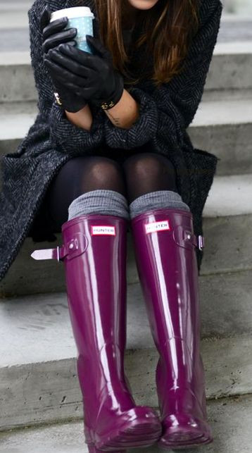 Burgundy purple Hunter boots. Love this shade! Wit...