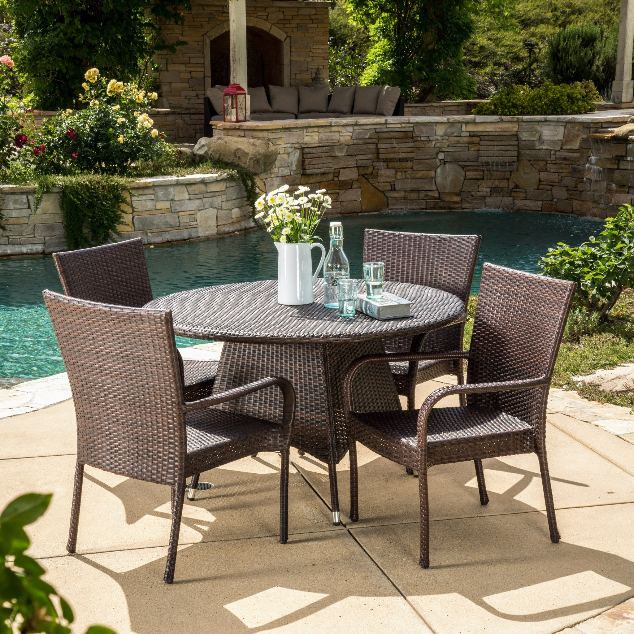 Kory Outdoor 5pc Multibrown Wicker Dining Set