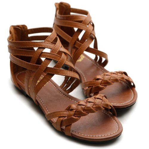 Ollio Womens Flats Sandals Gladiator Strappy Zip C...