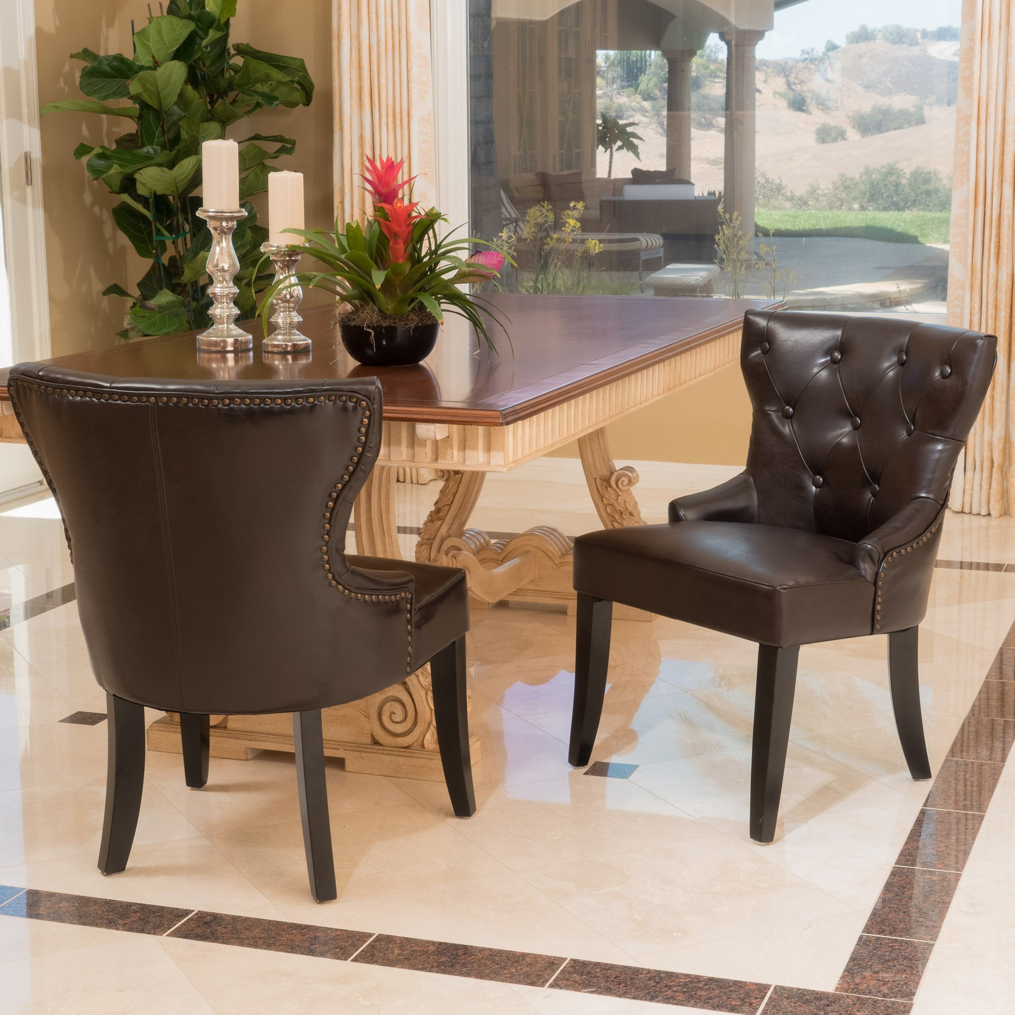 Zatgan Brown Leather Tufted Dining Chair (Set of 2...