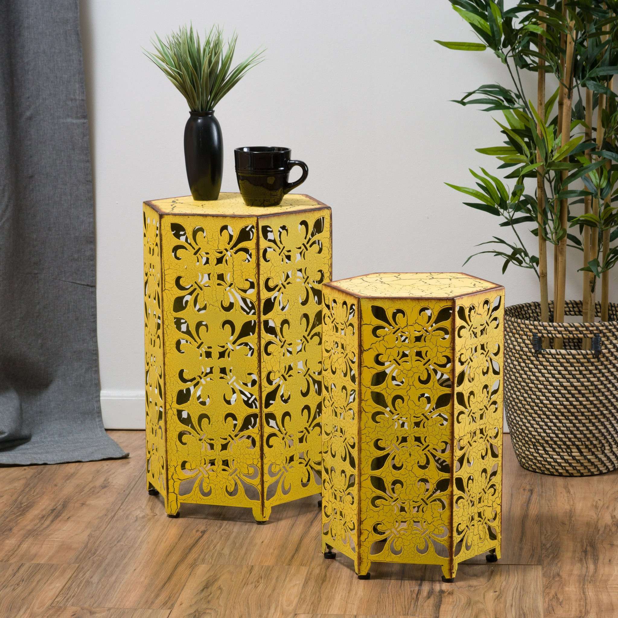 Utica Antique Style Yellow Accent Side Table (Set...