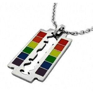 Gay Flag Rainbow Razor Blade Pendant - LGBT Gay an...