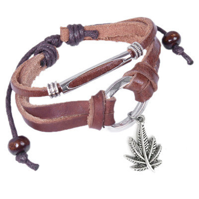 Marijuana Pot Leaf Leather & Copper Knotted Da...