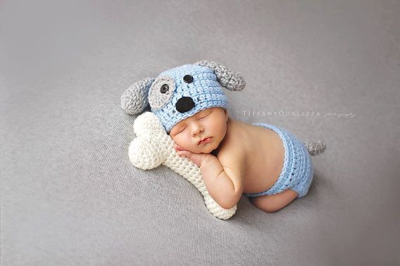 Newborn puppy hat, baby boy puppy hat, crochet pup...