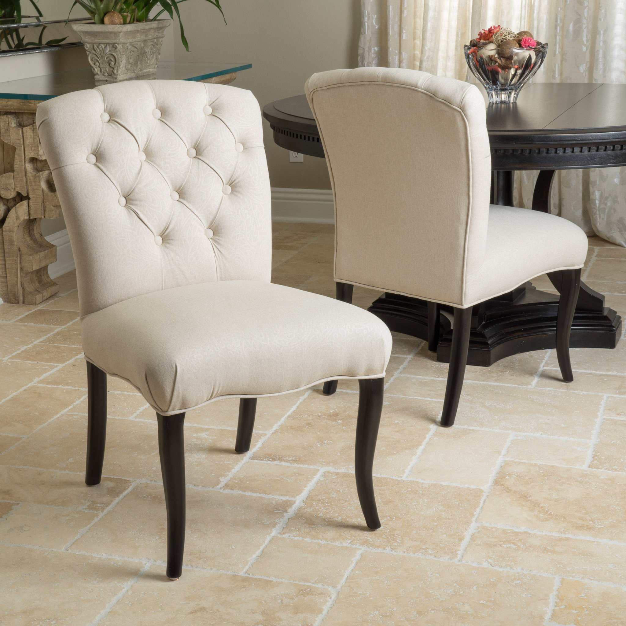 Jaelynn Beige Pattern Fabric Dining Chairs (Set of...