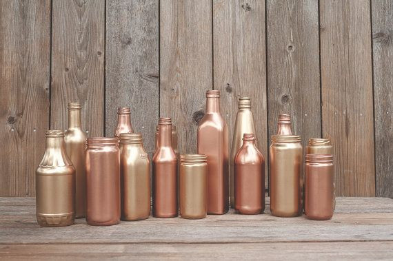 15 Painted jars. Vases. Copper, rose gold, blush g...