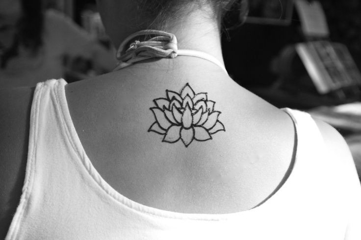 Small Outline Lotus Flower Tattoo On Back Neck | T...