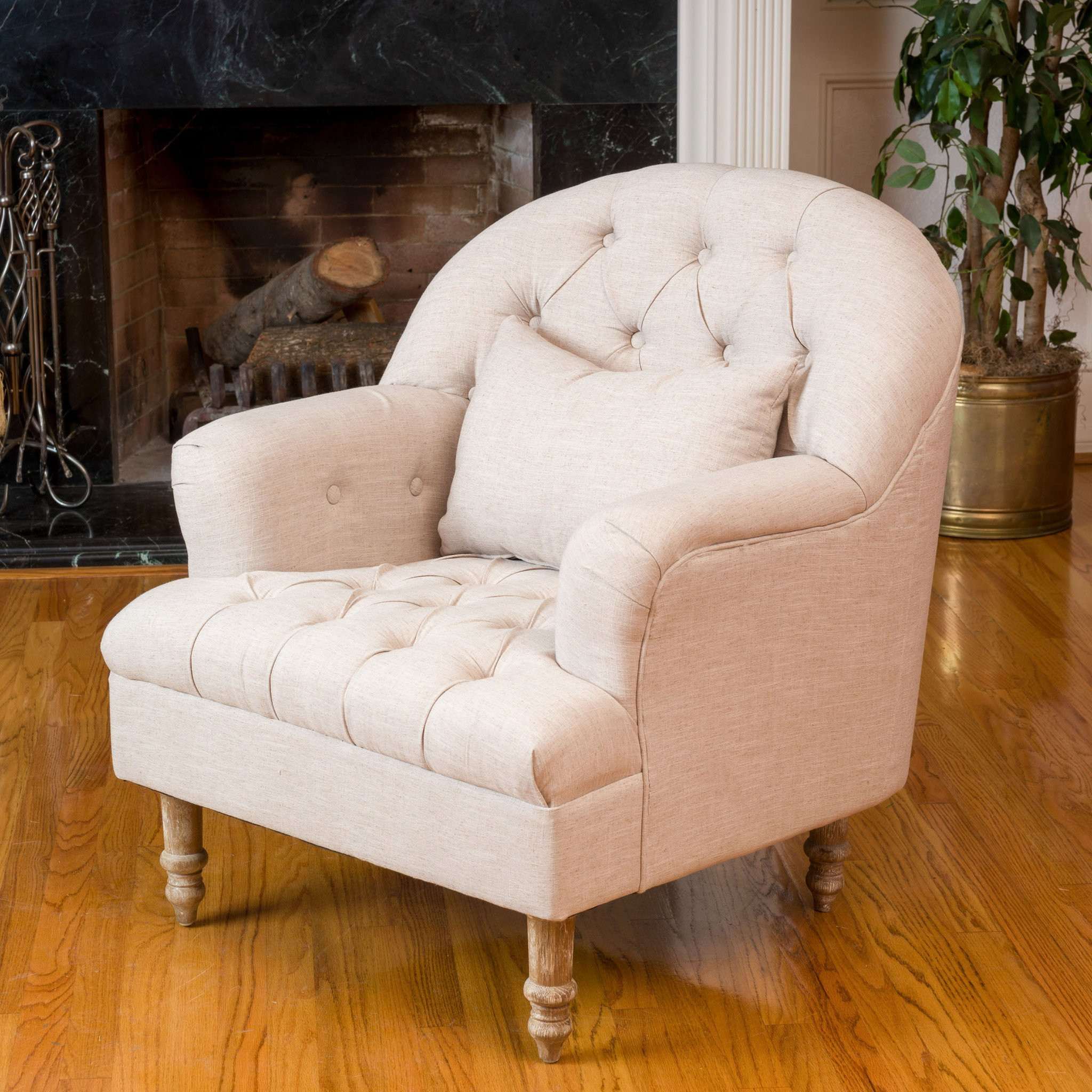 Nelson Beige Tufted Fabric Arm Chair
