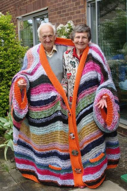 Cute Old Couple in a Giant Sweater