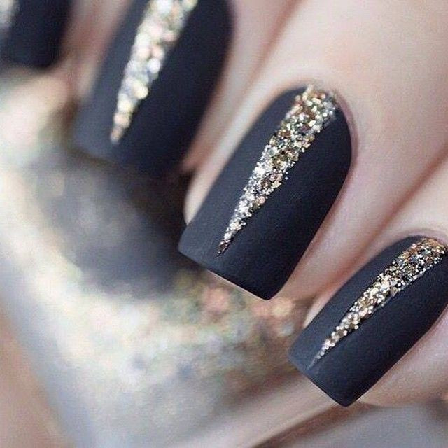Royal black with glitter nails