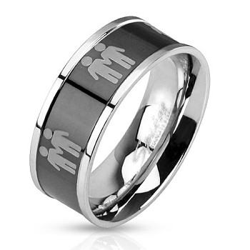 Double Gay Male Symbols on Steel Black IP Ring - G...