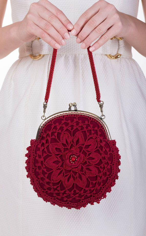 Items similar to Red purse, bridesmaids purse, lac...