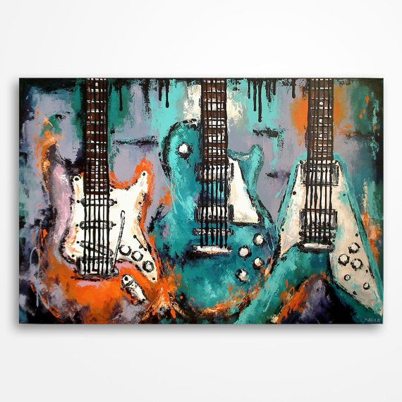Guitar painting, Gift for musician, Music Art, Les...