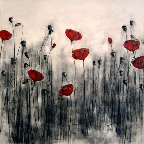 #Poppies oil and charcoal on canvas -  100 x 100 c...