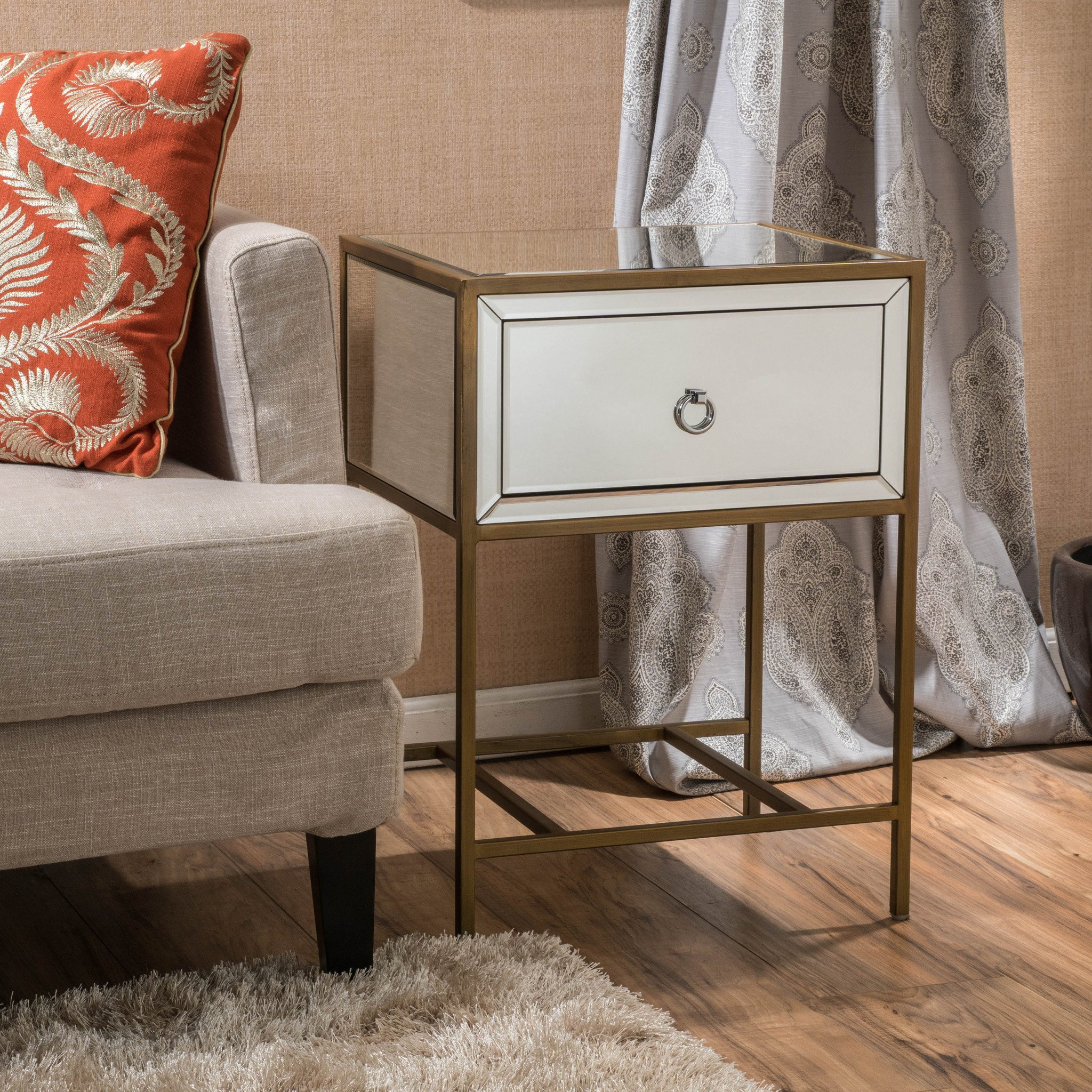 Essa Mirrored Gold Single Drawer Side Table