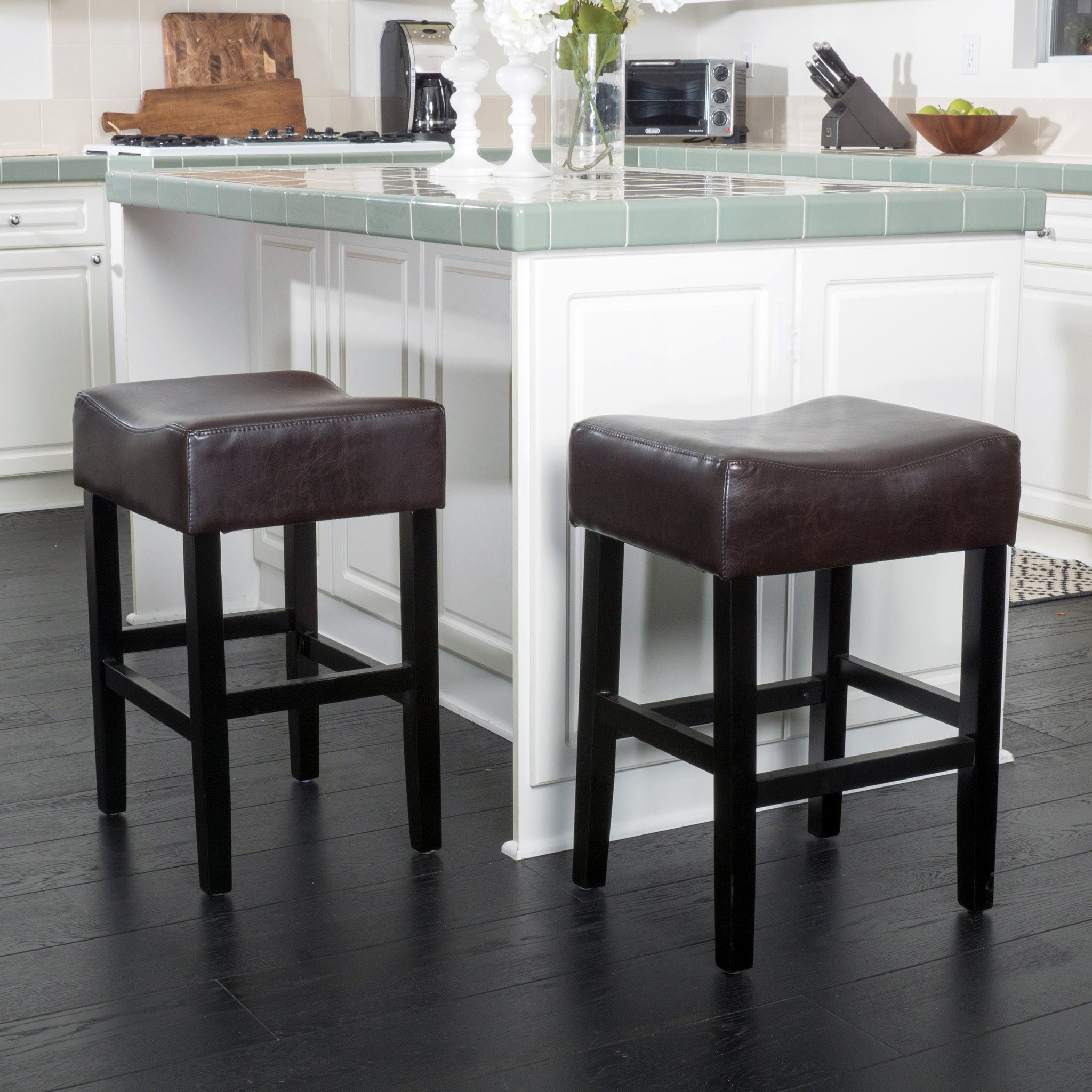 Adler Brown Leather Backless Counter Stool (Set of...